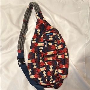 Kavu Red and Blue Crossbody Bag with Geometric Pattern